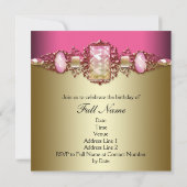 Hot Pink en Goud Verjaardagsfeest Kaart (Achterkant)