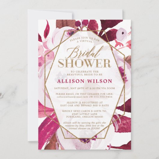 Hot Pink en Gouden Bloemen Vrijgezellenfeest Kaart (Voorkant)