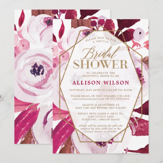 Hot Pink en Gouden Bloemen Vrijgezellenfeest Kaart (Voorkant / Achterkant)