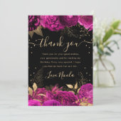 Hot Pink en Gouden Rozen Bloemen Verjaardag Bedankkaart (Staand voorkant)