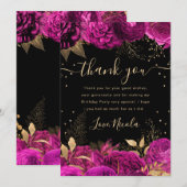 Hot Pink en Gouden Rozen Bloemen Verjaardag Bedankkaart (Voorkant / Achterkant)