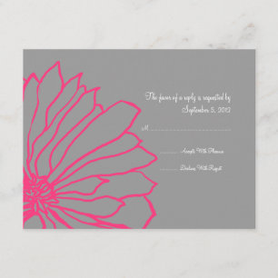 Hot Pink en Gray Floral Wedding RSVP