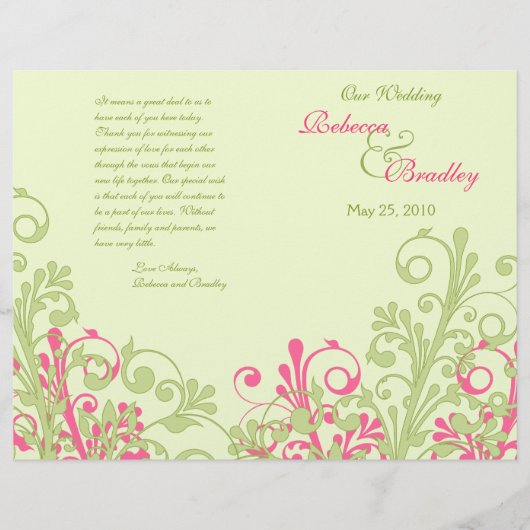 Hot Pink en Green Abstract Floral Wedding Programm (Voorkant)