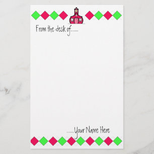Hot Pink en Green Argyle Teacher Stationery Briefpapier