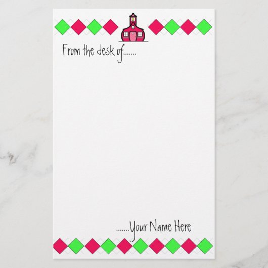 Hot Pink en Green Argyle Teacher Stationery Briefpapier (Voorkant)