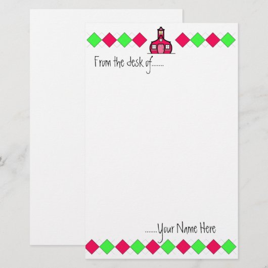 Hot Pink en Green Argyle Teacher Stationery Briefpapier (Voorkant / Achterkant)