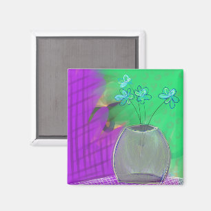 Hot Pink en Green Stilleven Originele Kunst Magneet