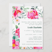 Hot Pink en Green Waterverf Floral Bat Mitzvah Kaart (Voorkant)