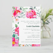 Hot Pink en Green Waterverf Floral Bat Mitzvah Kaart (Staand voorkant)