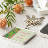 Hot Pink en Green World's #1 Mam Sleutelhanger (Zijkant)