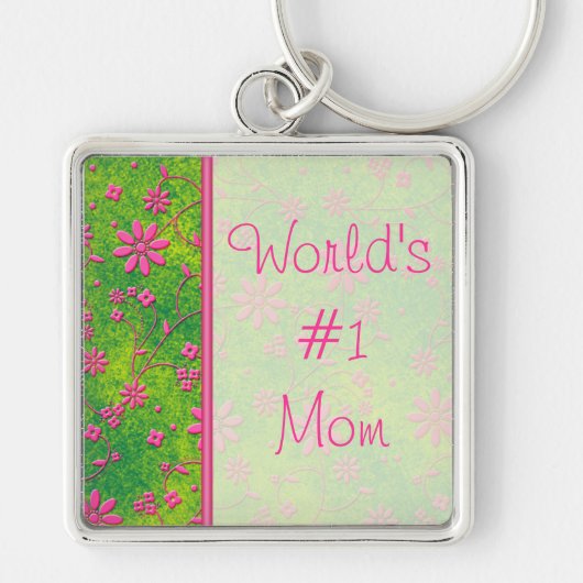 Hot Pink en Green World's #1 Mam Sleutelhanger (Voorkant)