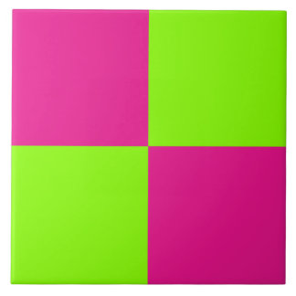 Hot Pink en Lime Green Checkerboard Tegels Tegeltje