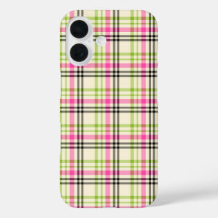 Hot Pink en Lime Green  Plaid Pattern iPhone 16 Hoesje