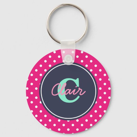 Hot Pink en marine, Initiaal en naam Sleutelhanger (Voorkant)