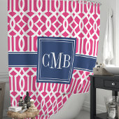 Hot Pink en Marokkaanse Navy Trellis Monogram Douchegordijn