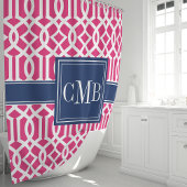 Hot Pink en Marokkaanse Navy Trellis Monogram Douchegordijn