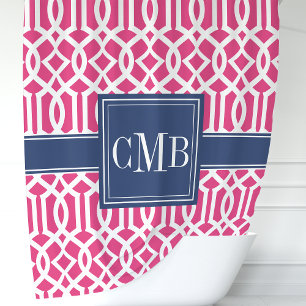 Hot Pink en Marokkaanse Navy Trellis Monogram Douchegordijn