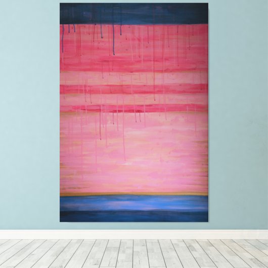 Hot Pink en Navy Abstract 1 - Canvasprint Canvas Afdruk (Insitu (Houten vloer))