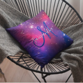 Hot Pink en Navy Blue Celestial Monogram foto Kussen