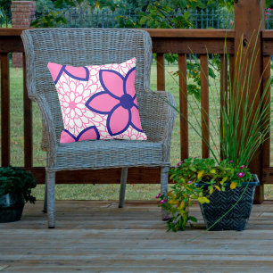 Hot Pink en Navy Blue Modern Floral Buitenkussen