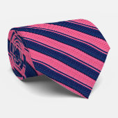 Hot Pink en Navy Blue Polka Dot Stripes Stropdas (Opgerold)