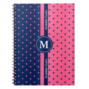 Hot Pink en Navy Blue Polka Dots Notitieboek