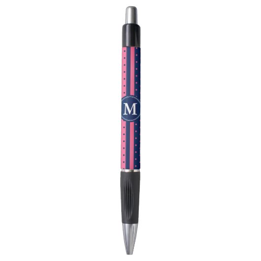 Hot Pink en Navy Blue Polka Dots Pen (Voorkant Verticaal)