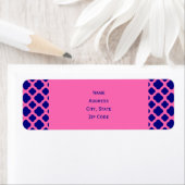 Hot Pink en Navy Blue Quatrefoil Pattern Etiket (Insitu)