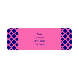 Hot Pink en Navy Blue Quatrefoil Pattern Etiket