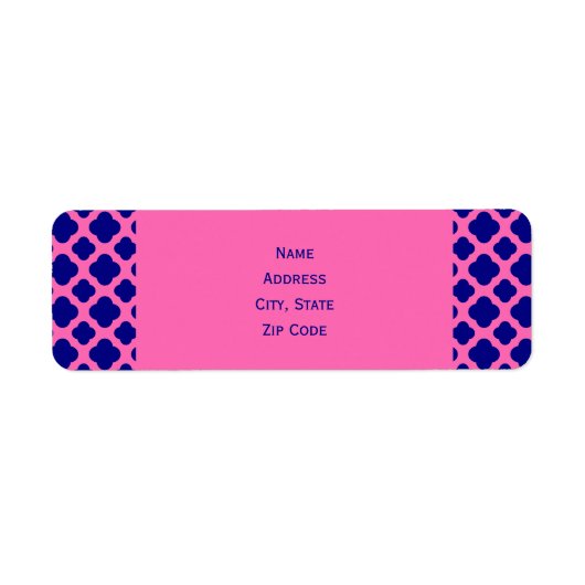 Hot Pink en Navy Blue Quatrefoil Pattern Etiket (Voorkant)