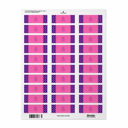 Hot Pink en Navy Blue Quatrefoil Pattern Etiket (Full Sheet)