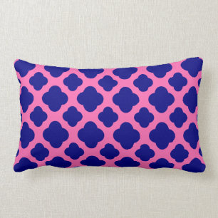 Hot Pink en Navy Blue Quatrefoil Pattern Kussen