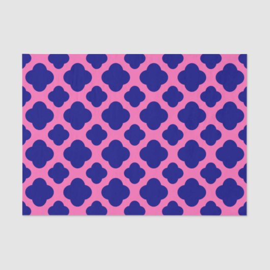 Hot Pink en Navy Blue Quatrefoil Pattern Tissuepapier (Voorkant)