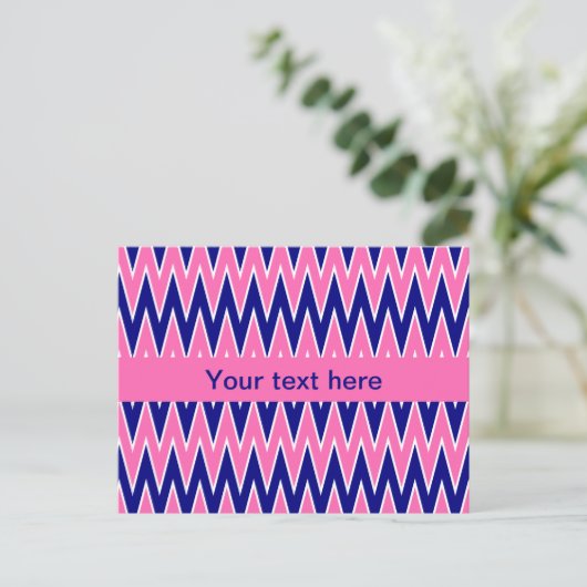 Hot Pink en Navy Blue Zigzag Pattern Briefkaart (Staand voorkant)