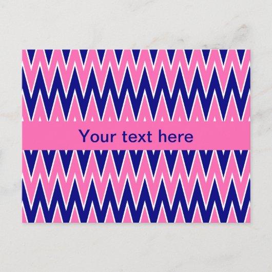 Hot Pink en Navy Blue Zigzag Pattern Briefkaart (Voorkant)