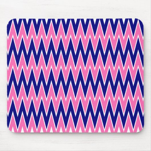 Hot Pink en Navy Blue Zigzag Pattern Muismat (Voorkant)