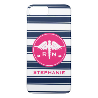 HOT PINK EN NAVY STRIPE CADUCEUS NURSE RN Case-Mate iPhone CASE