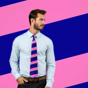 Hot Pink en Navy Striped Stropdas (dikke strepen)