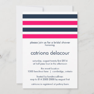 HOT PINK EN NAVY STRIPES BRIDAL SHOWER INVITATION KAART