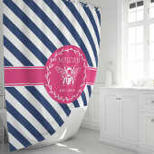 Hot Pink en Navy Stripes Honey Bee Monogram Douchegordijn