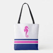 Hot Pink en Navy Stripes Zee Nautisch Paard Tote Bag (Achterkant)