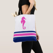 Hot Pink en Navy Stripes Zee Nautisch Paard Tote Bag (Dichtbij)