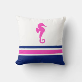 Hot Pink en Navy Zee Horse Nautical Kussen