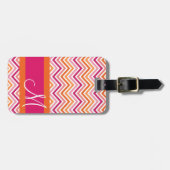 Hot Pink en Oranje Chevron Patroon met monogram Bagagelabel (Voorkant horizontaal)