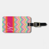 Hot Pink en Oranje Chevron Patroon met monogram Bagagelabel (Voorkant horizontaal)