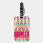 Hot Pink en Oranje Chevron Patroon met monogram Bagagelabel (Voorkant verticaal)