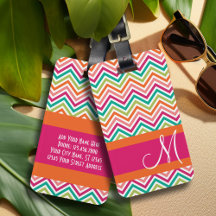 Hot Pink en Oranje Chevron Patroon met monogram