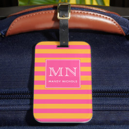 Hot Pink en Oranje gestreept monogram Bagagelabel