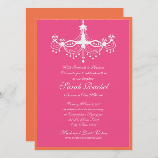 Hot Pink en Oranje Luchters Uitnodiging (Voorkant / Achterkant)