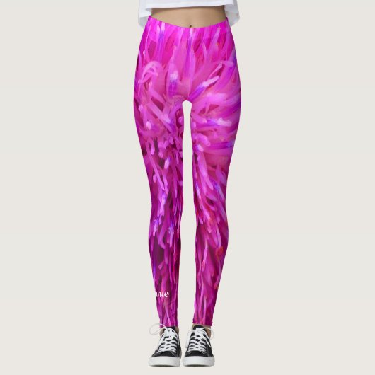 Hot Pink en Paarse Abstracte, persoonlijke naam Leggings (Voorkant)